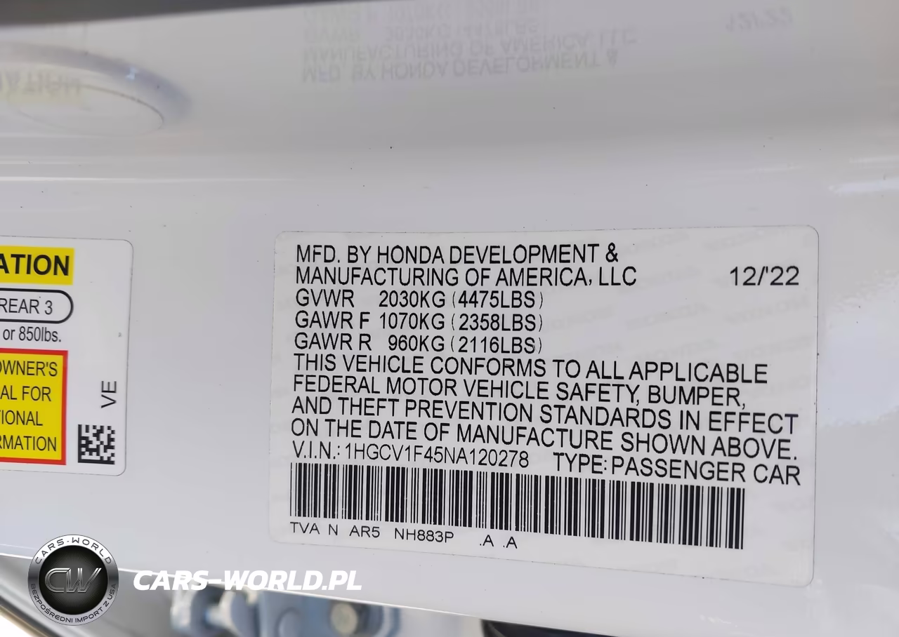 2022 Honda Accord Sport Special Edition VIN:1HGCV1F45NA120278 - 9