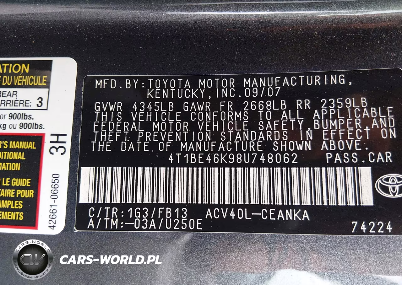 2008 Toyota Camry Le VIN:4T1BE46K98U748062 - 9