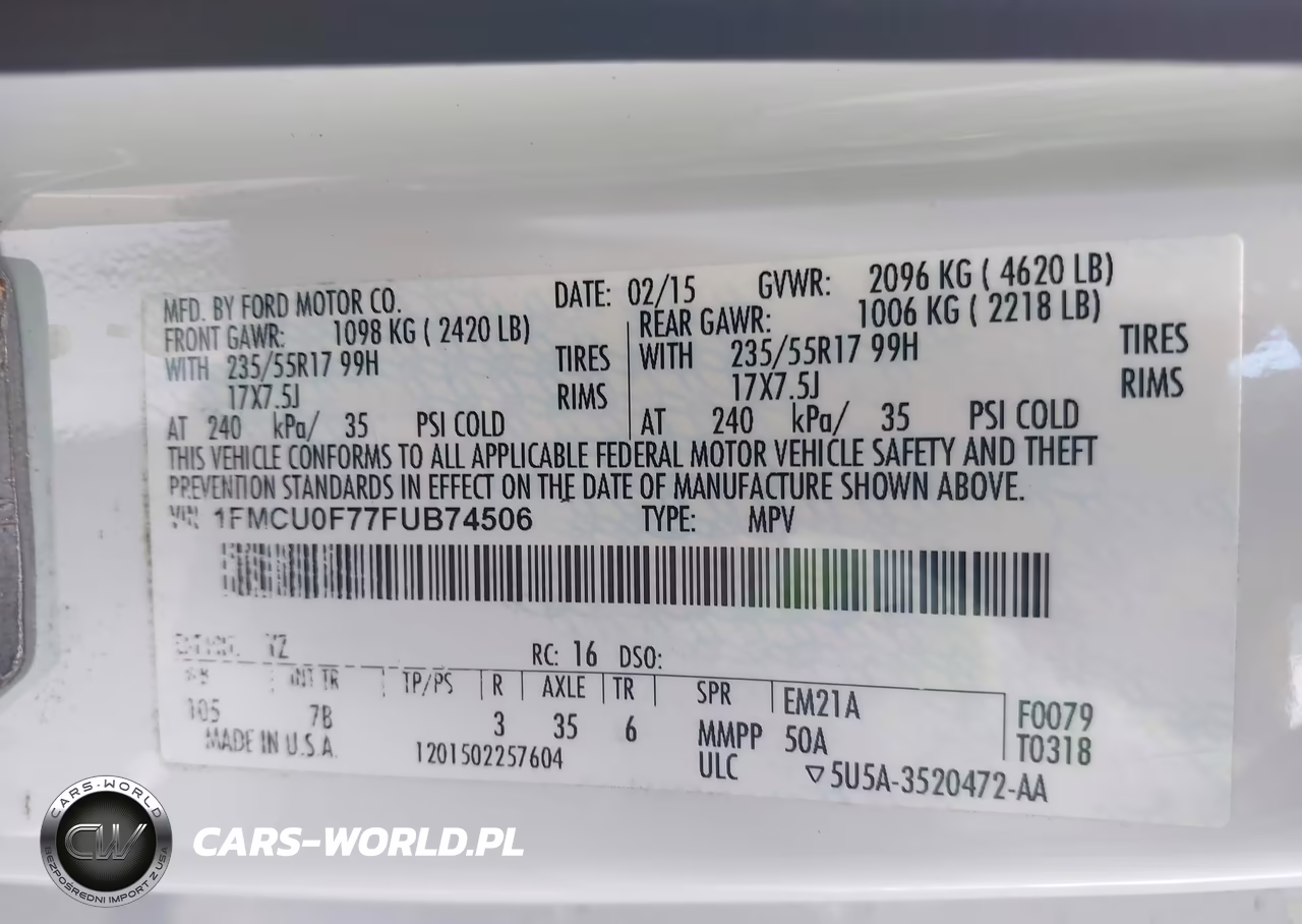 2015 Ford Escape S VIN:1FMCU0F77FUB74506 - 9