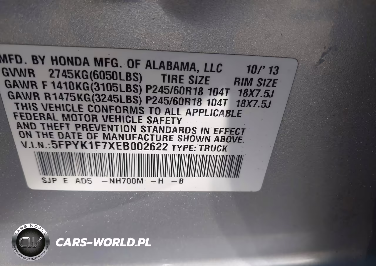 2014 Honda Ridgeline Sport VIN:5FPYK1F7XEB002622 - 9