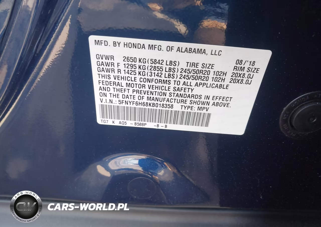 2019 Honda Pilot Touring VIN:5FNYF6H68KB018358 - 9