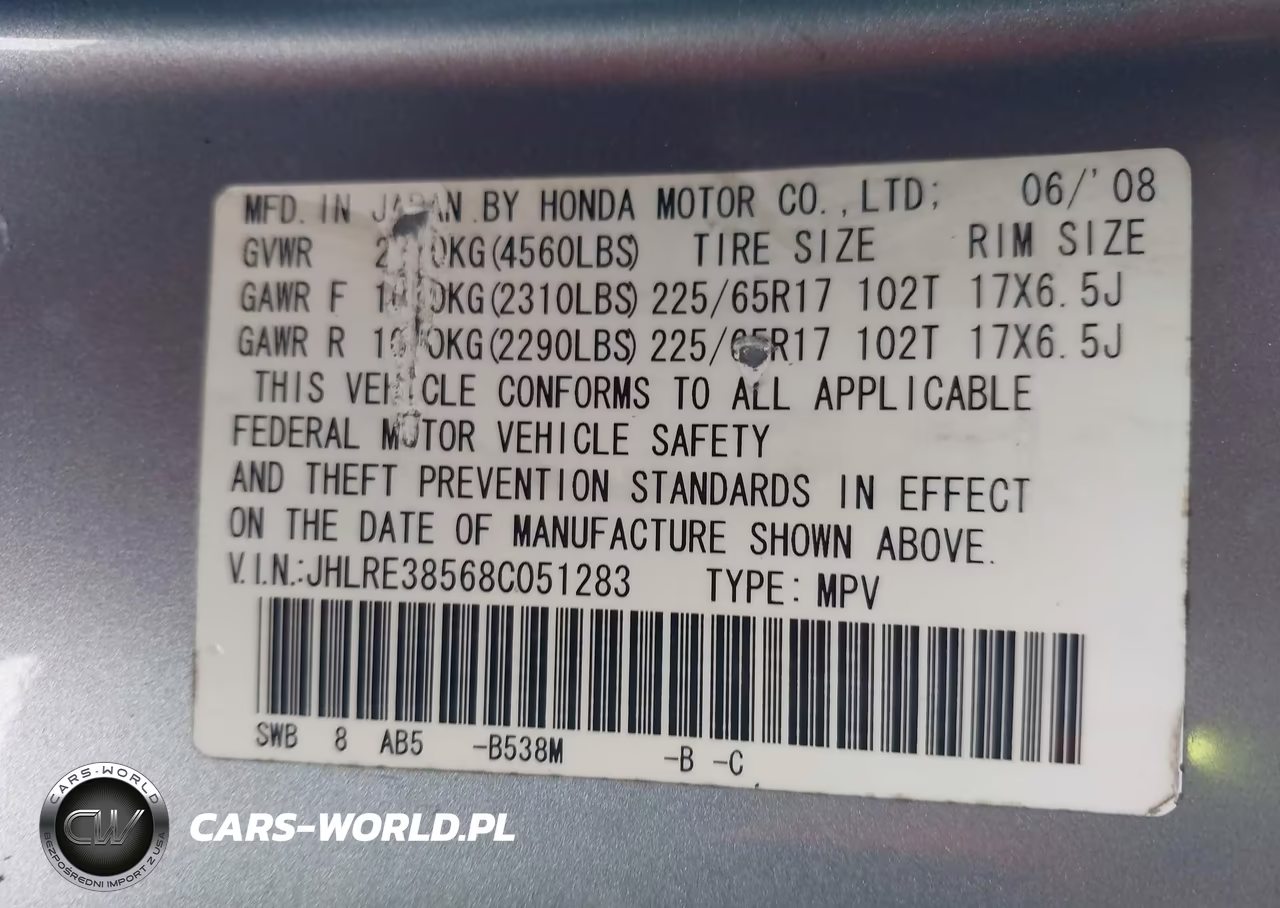 2008 Honda Cr-V Ex VIN:JHLRE38568C051283 - 9