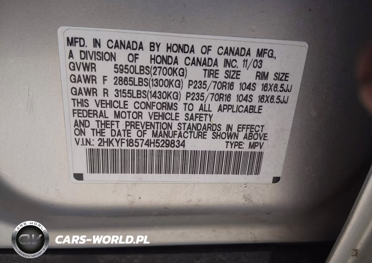 2004 Honda Pilot Ex-L VIN:2HKYF18574H529834 - 9
