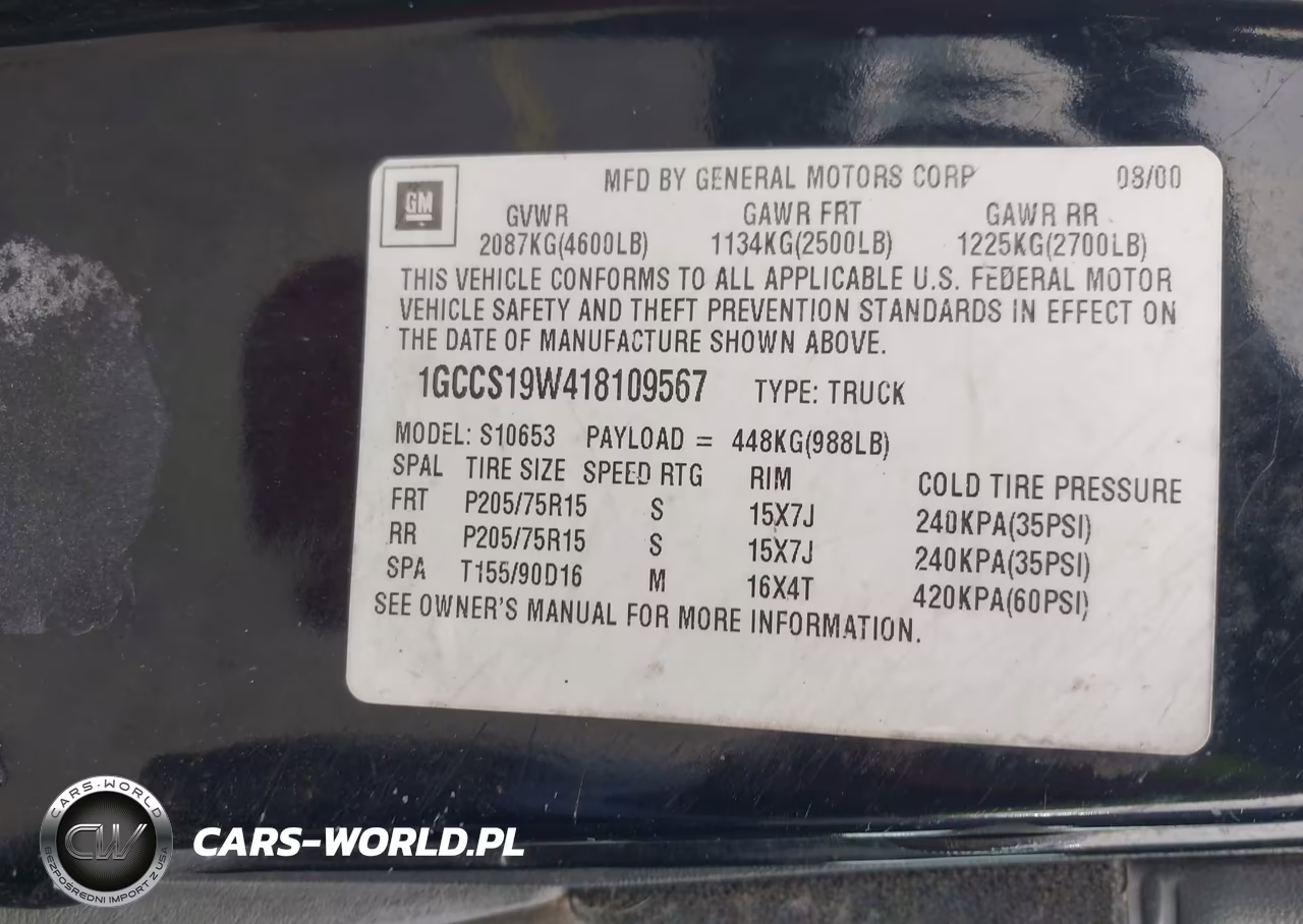2001 Chevrolet S-10 Ls VIN:1GCCS19W418109567 - 9