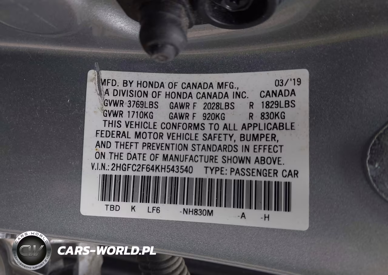 2019 Honda Civic Lx VIN:2HGFC2F64KH543540 - 9