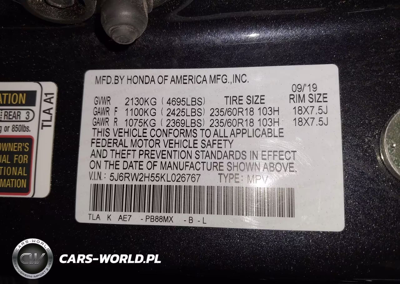 2019 Honda Cr-V Ex VIN:5J6RW2H55KL026767 - 8