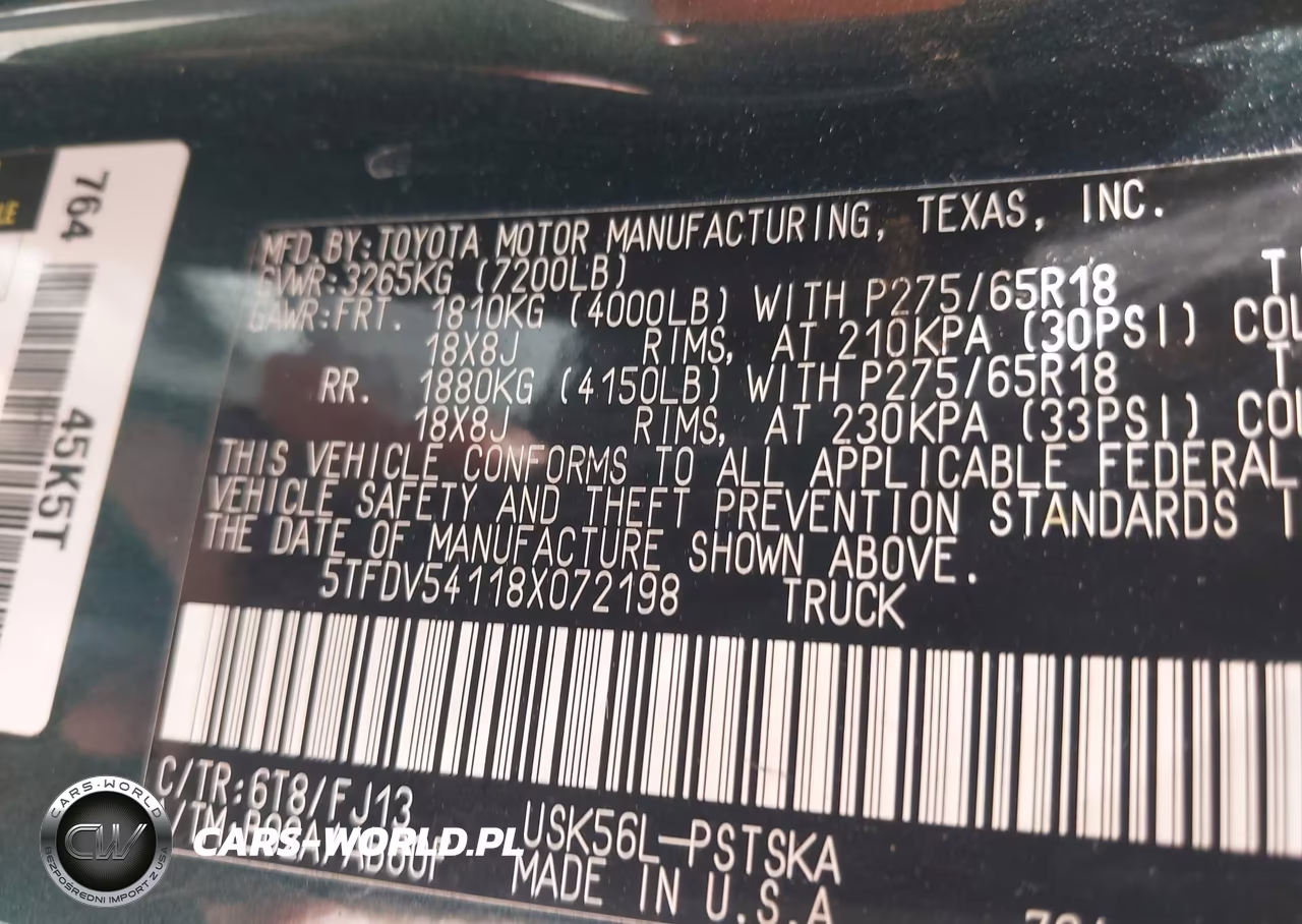 2008 Toyota Tundra Sr5 5.7L V8 VIN:5TFDV54118X072198 - 9
