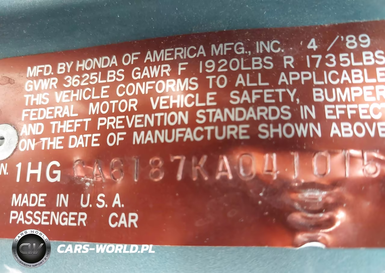 1989 Honda Accord Lxi VIN:1HGCA6187KA041015 - 9