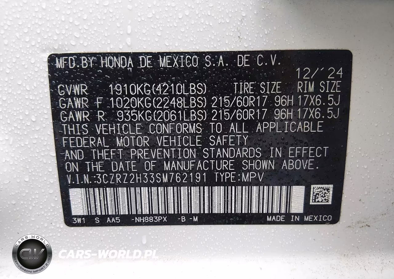 2025 Honda Hr-V Awd Lx VIN:3CZRZ2H33SM762191 - 9