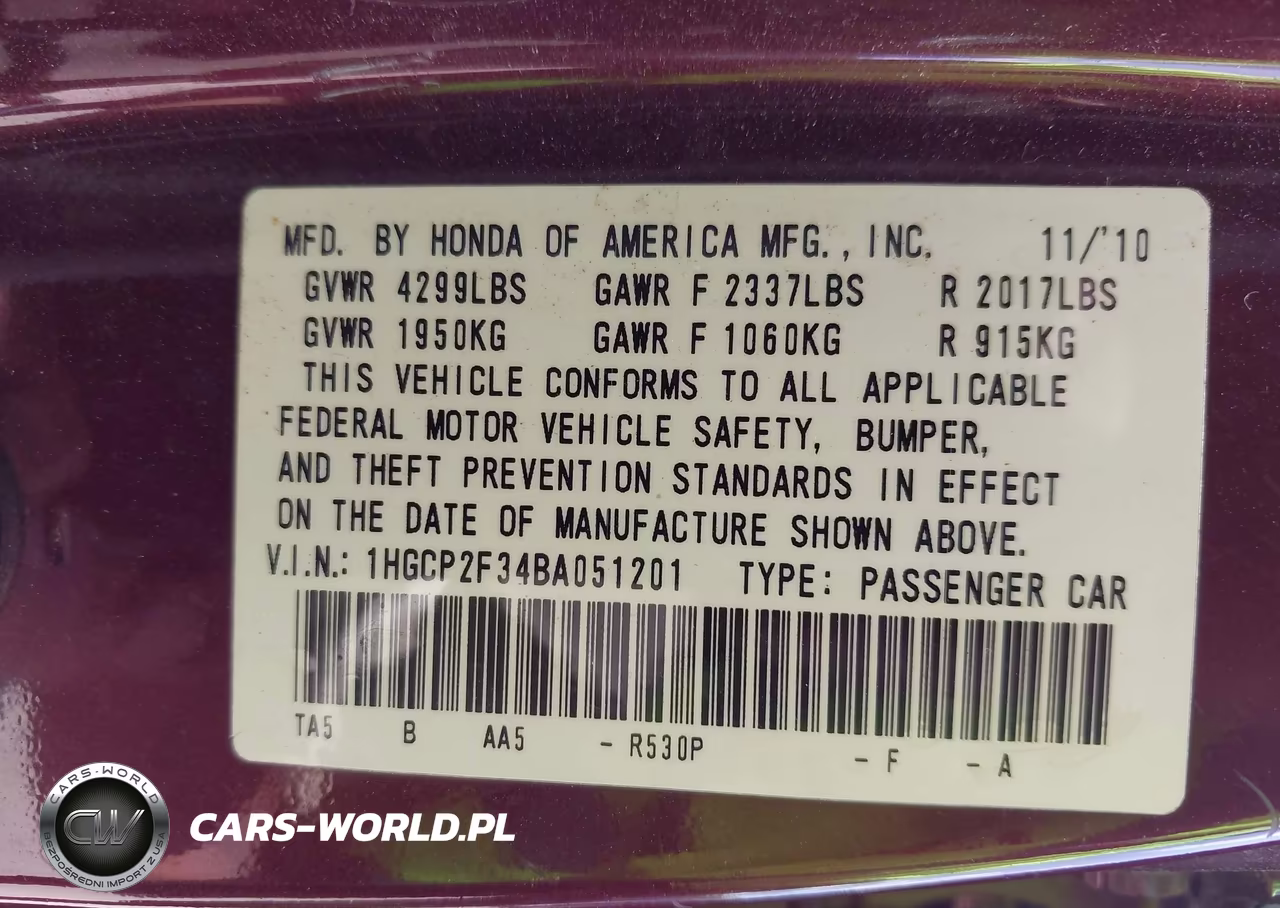 2011 Honda Accord 2.4 Lx VIN:1HGCP2F34BA051201 - 9