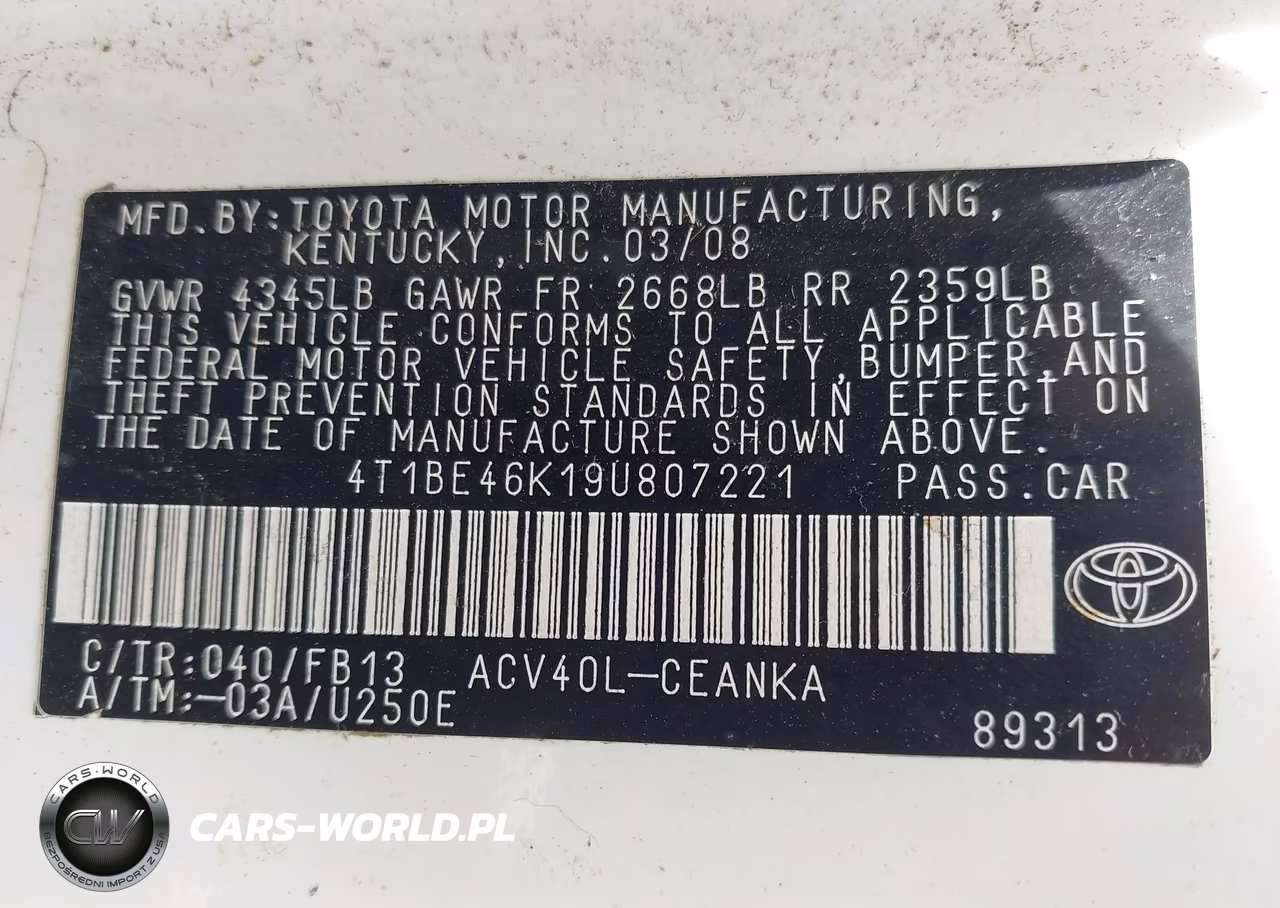 2009 Toyota Camry Le VIN:4T1BE46K19U807221 - 9
