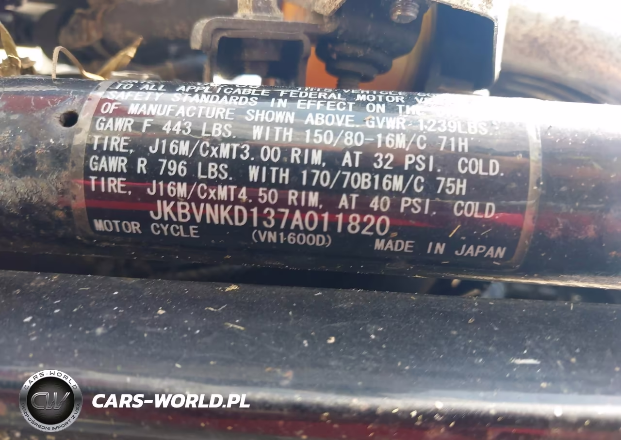 2007 Kawasaki Vn1600 D VIN:JKBVNKD137A011820 - 10