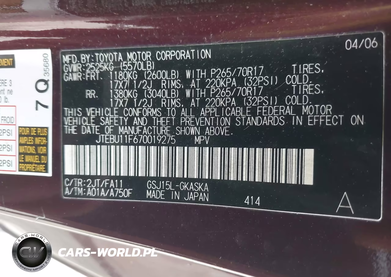 2007 Toyota Fj Cruiser VIN:JTEBU11F670019275 - 9