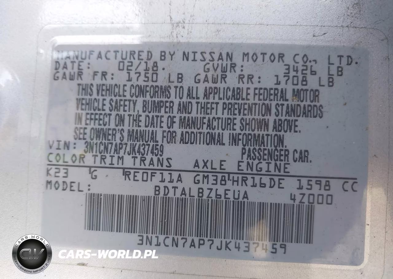 2018 Nissan Versa 1.6 Sv VIN:3N1CN7AP7JK437459 - 9