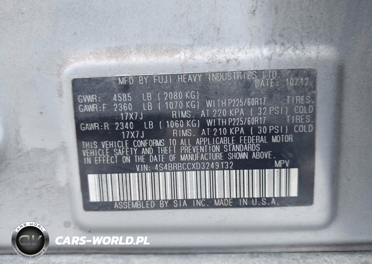 2013 Subaru Outback 2.5I Premium VIN:4S4BRBCCXD3249132 - 9