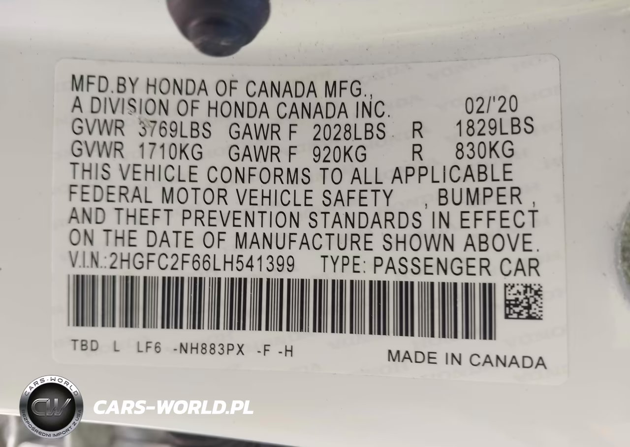 2020 Honda Civic Lx VIN:2HGFC2F66LH541399 - 9