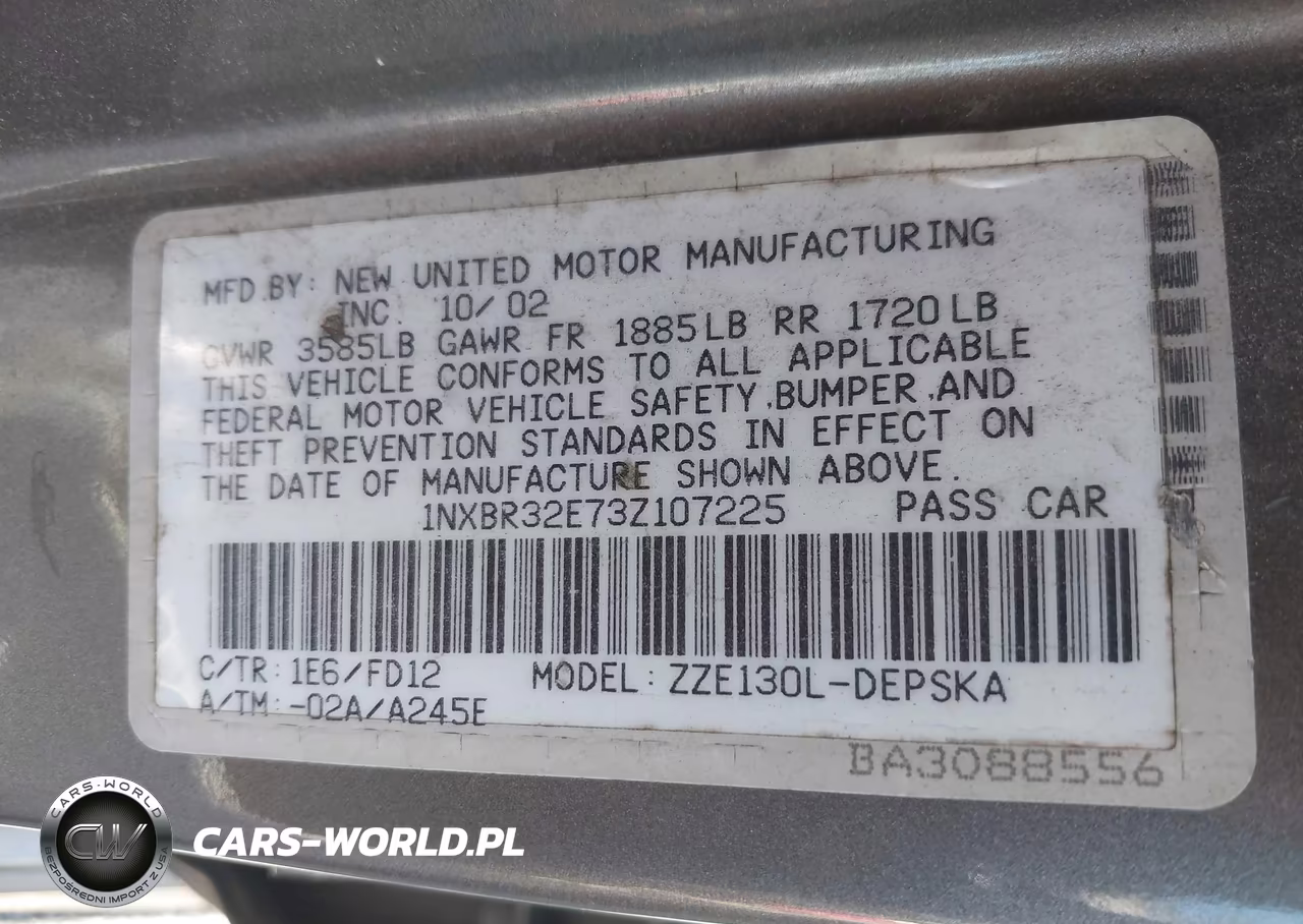 2003 Toyota Corolla S VIN:1NXBR32E73Z107225 - 9