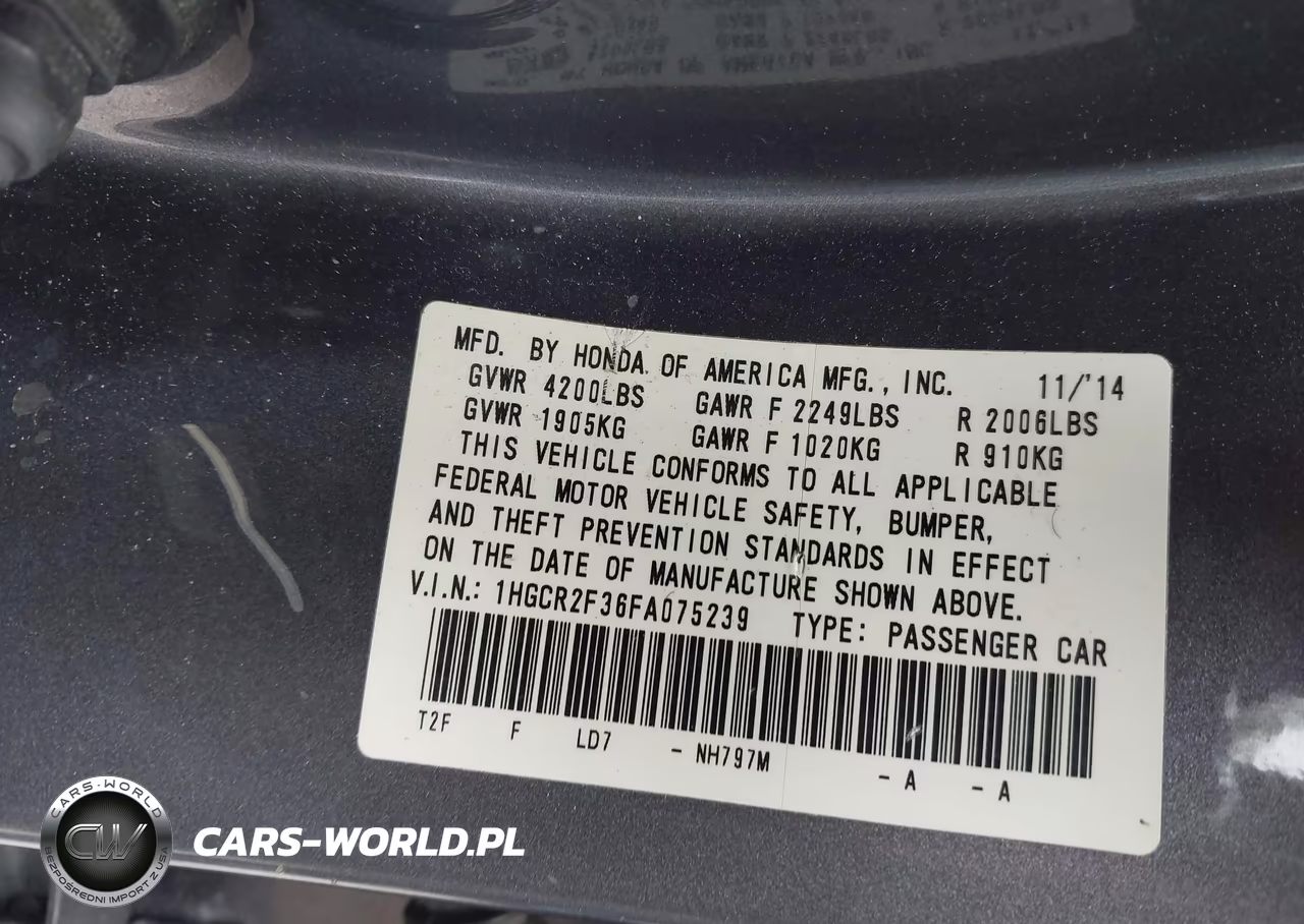 2015 Honda Accord Lx VIN:1HGCR2F36FA075239 - 9