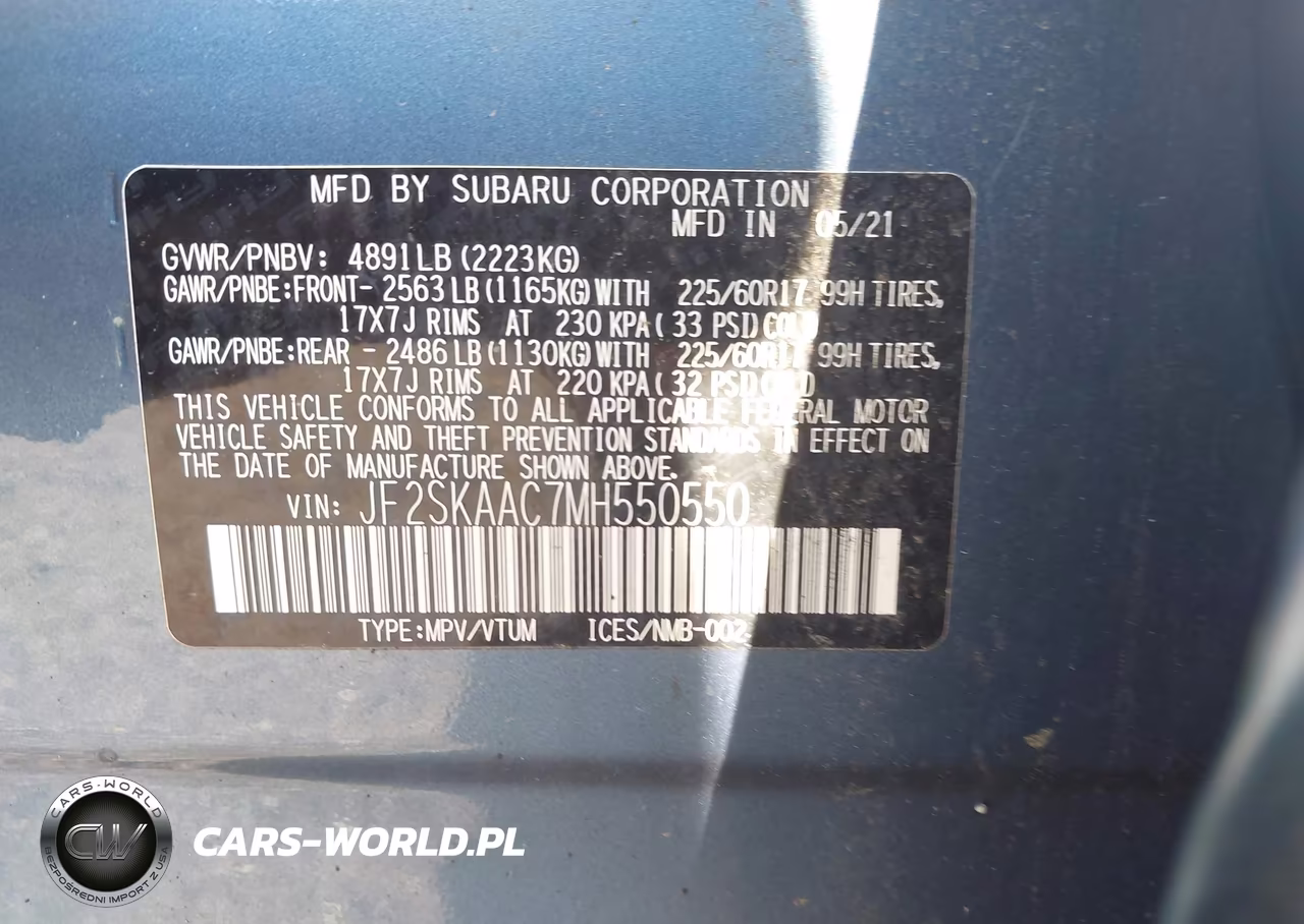 2021 Subaru Forester VIN:JF2SKAAC7MH550550 - 9