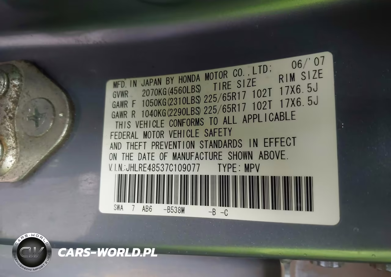 2007 Honda Cr-V Ex VIN:JHLRE48537C109077 - 9