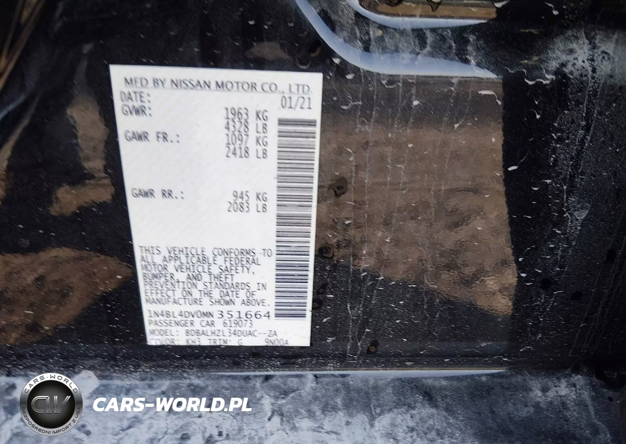 2021 Nissan Altima Sv Fwd VIN:1N4BL4DV0MN351664 - 9