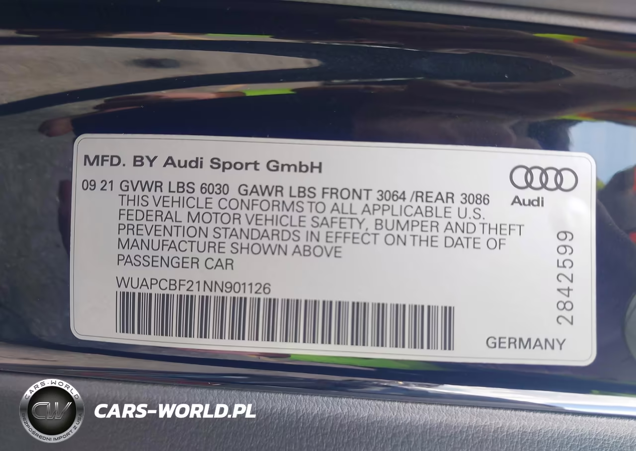 2022 Audi Rs 7 Sportback Tfsi Quattro Tiptronic VIN:WUAPCBF21NN901126 - 9