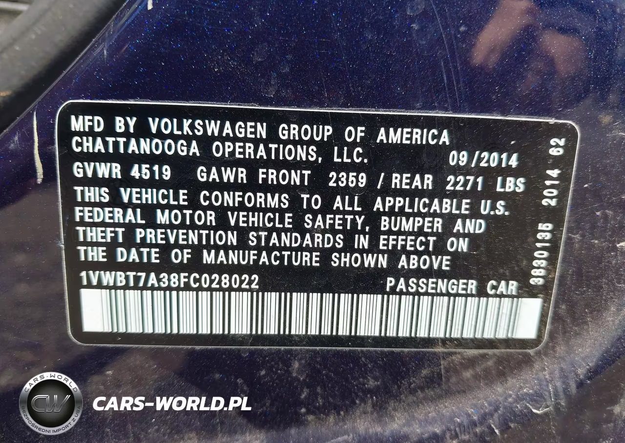 2015 Volkswagen Passat 1.8T Se VIN:1VWBT7A38FC028022 - 9