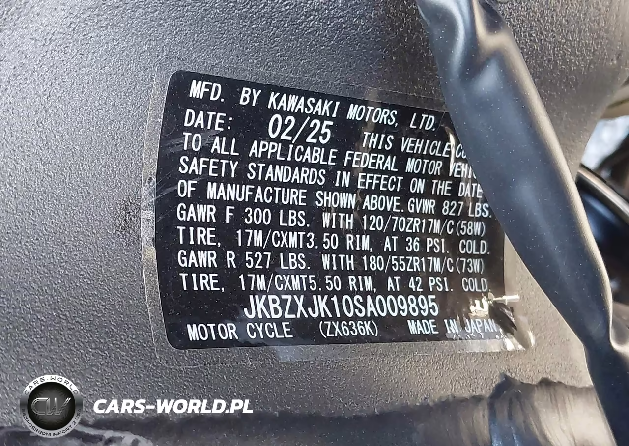 2025 Kawasaki Zx636 K VIN:JKBZXJK10SA009895 - 10
