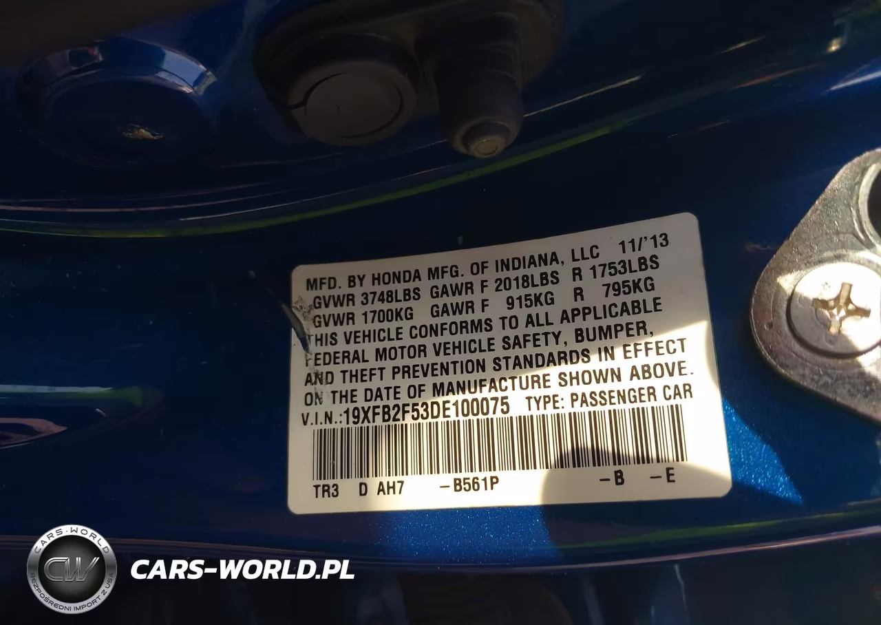 2013 Honda Civic Lx VIN:19XFB2F53DE100075 - 9