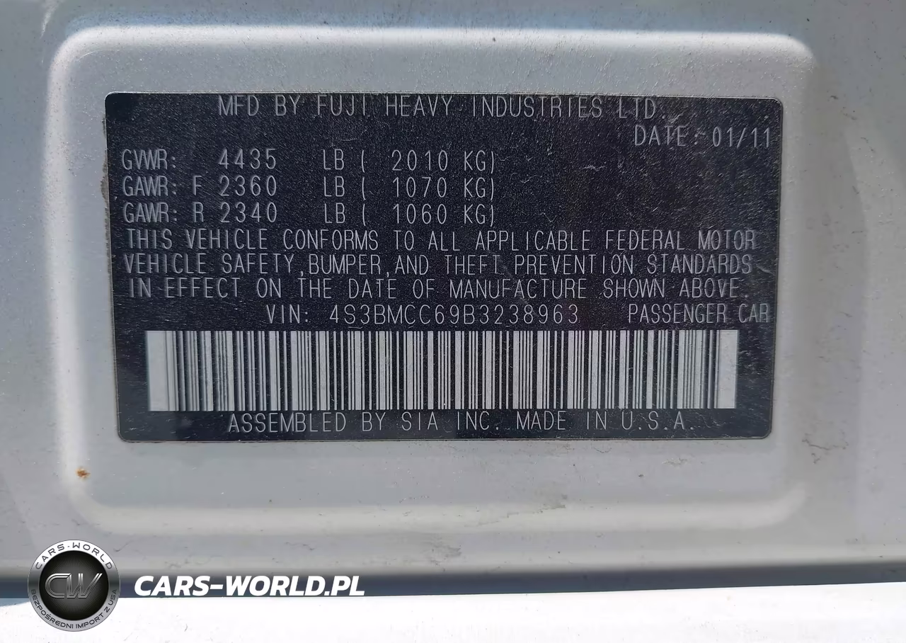 2011 Subaru Legacy 2.5I Premium VIN:4S3BMCC69B3238963 - 9