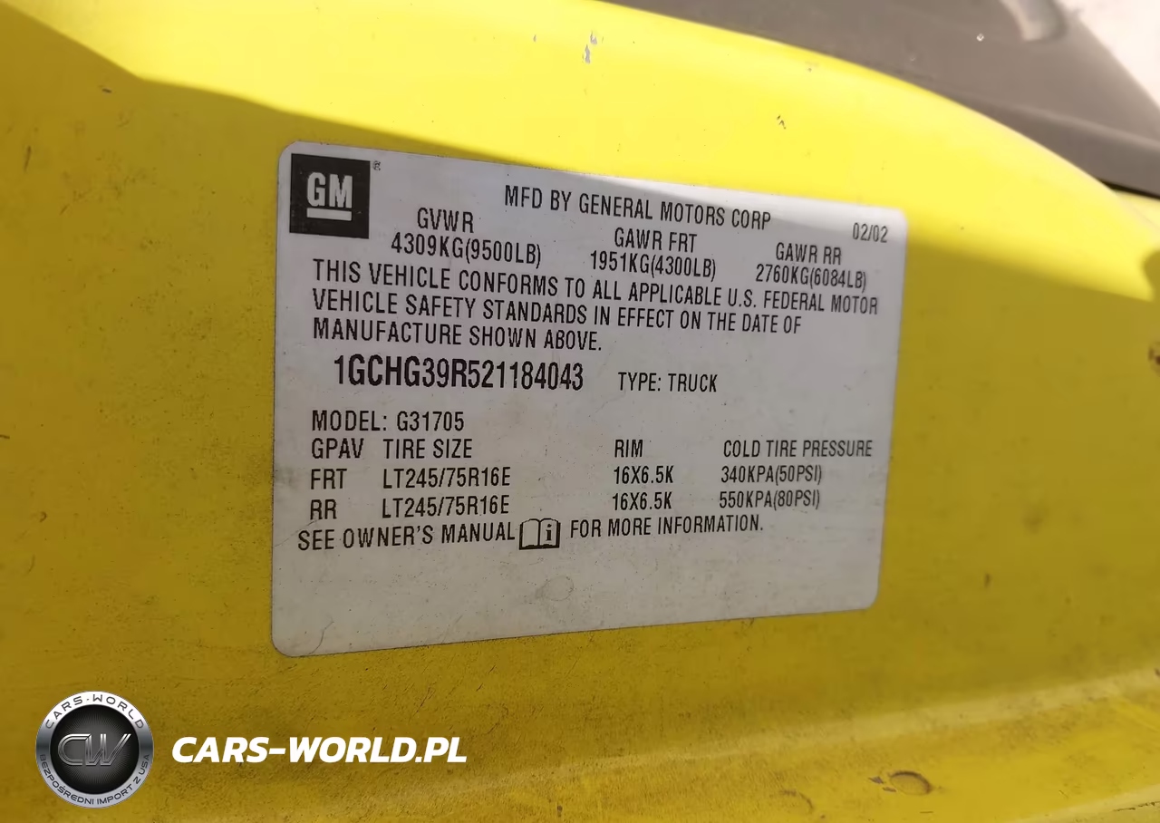 2002 Chevrolet Express Cargo Van VIN:1GCHG39R521184043 - 9