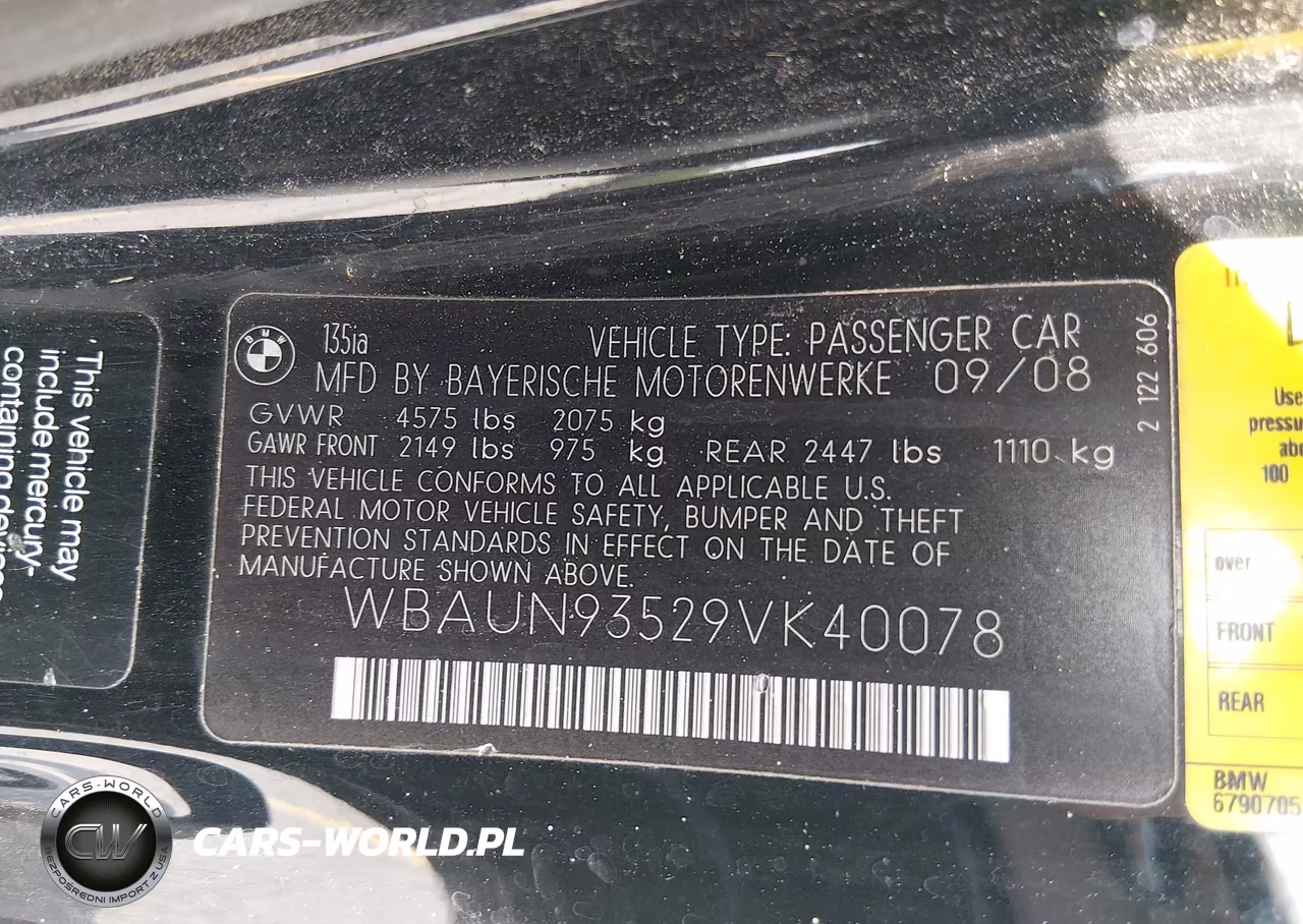 2009 BMW 135I VIN:WBAUN93529VK40078 - 9