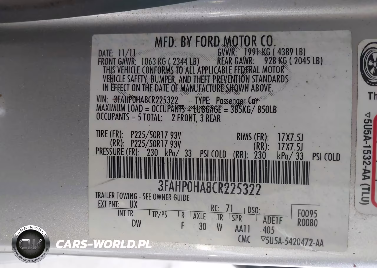 2012 Ford Fusion Se VIN:3FAHP0HA8CR225322 - 9