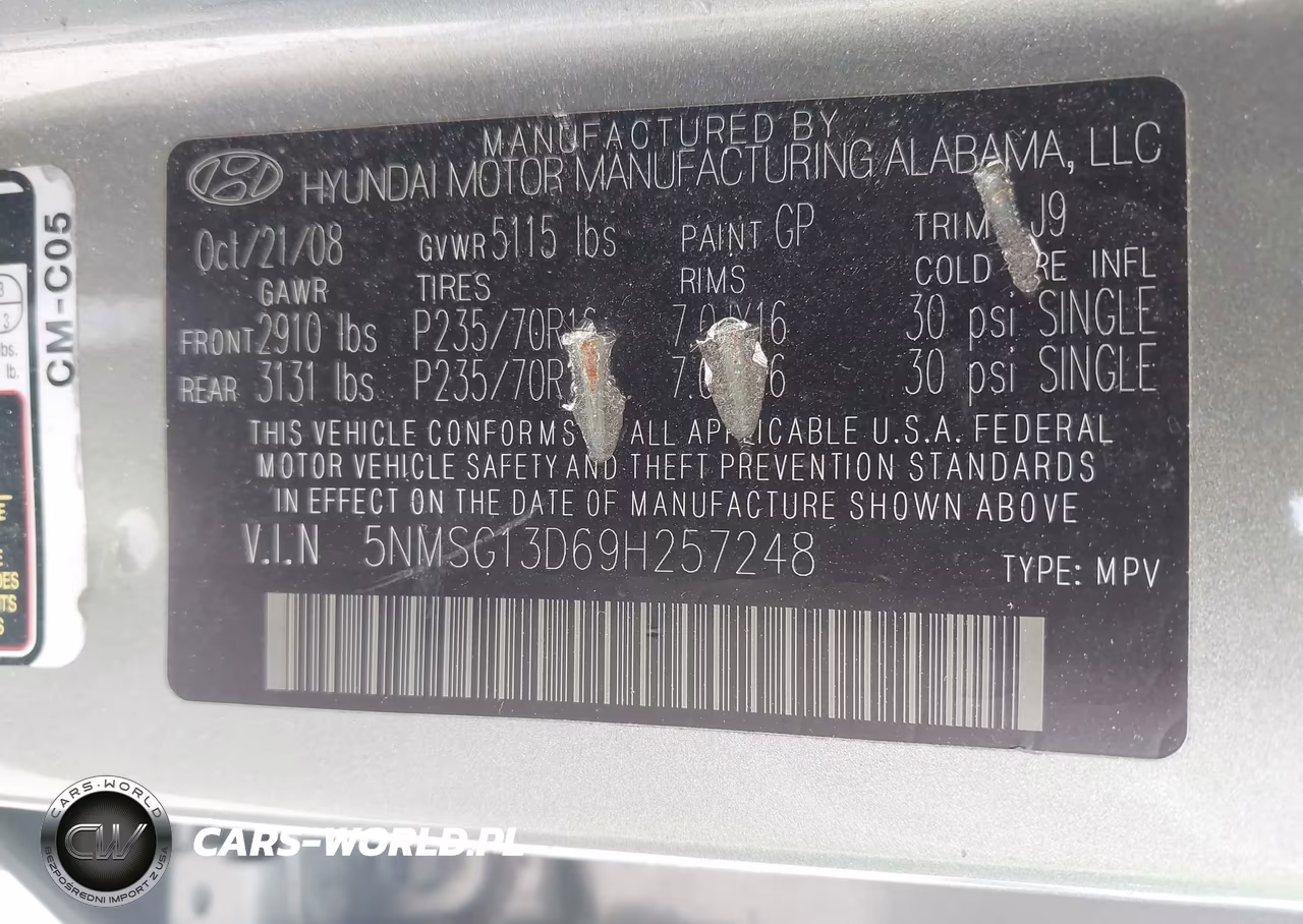 2009 Hyundai Santa Fe Gls VIN:5NMSG13D69H257248 - 9