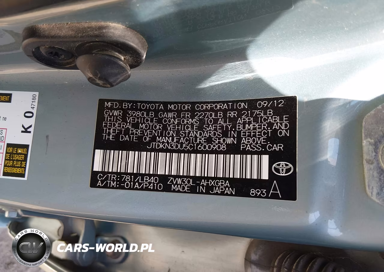 2012 Toyota Prius Five VIN:JTDKN3DU5C1600908 - 9