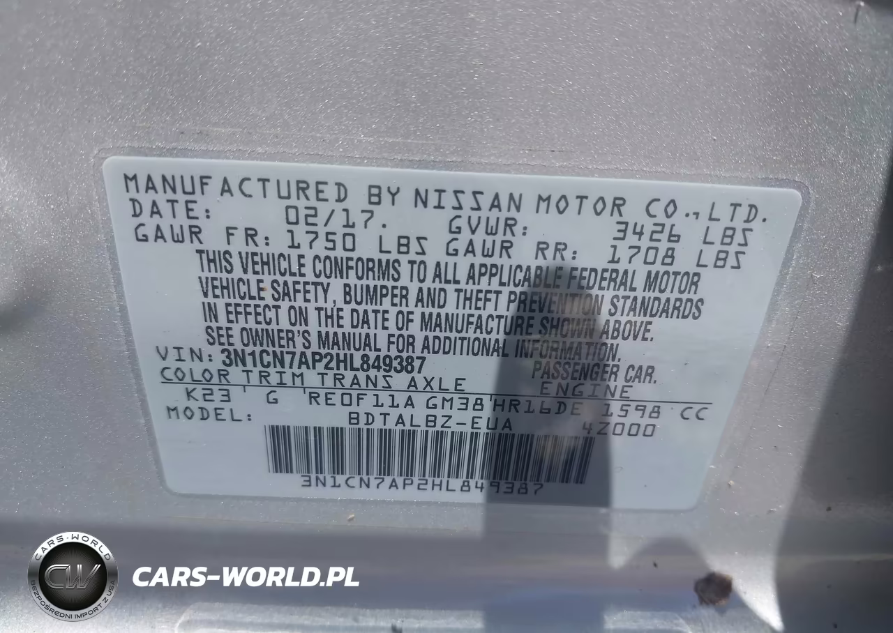 2017 Nissan Versa 1.6 Sv VIN:3N1CN7AP2HL849387 - 9
