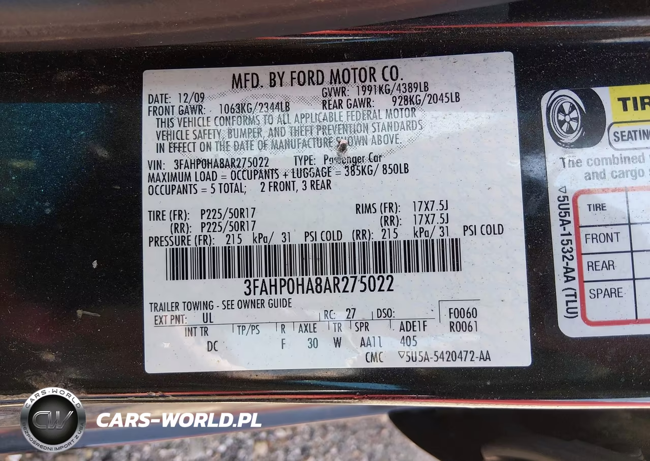 2010 Ford Fusion Se VIN:3FAHP0HA8AR275022 - 9