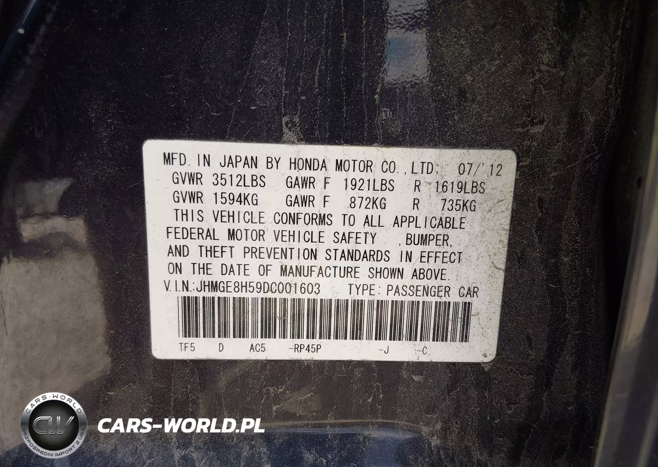 2013 Honda Fit Sport VIN:JHMGE8H59DC001603 - 9