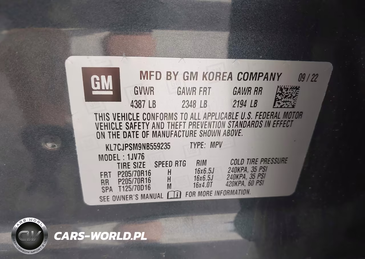 2022 Chevrolet Trax Awd Lt VIN:KL7CJPSM9NB559235 - 9