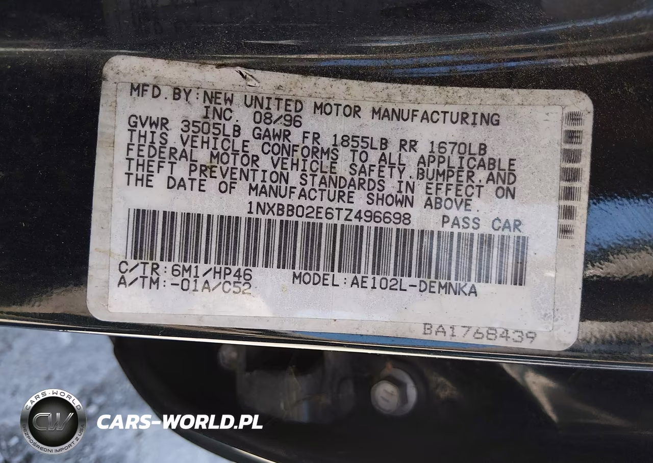 1996 Toyota Corolla Dx VIN:1NXBB02E6TZ496698 - 9