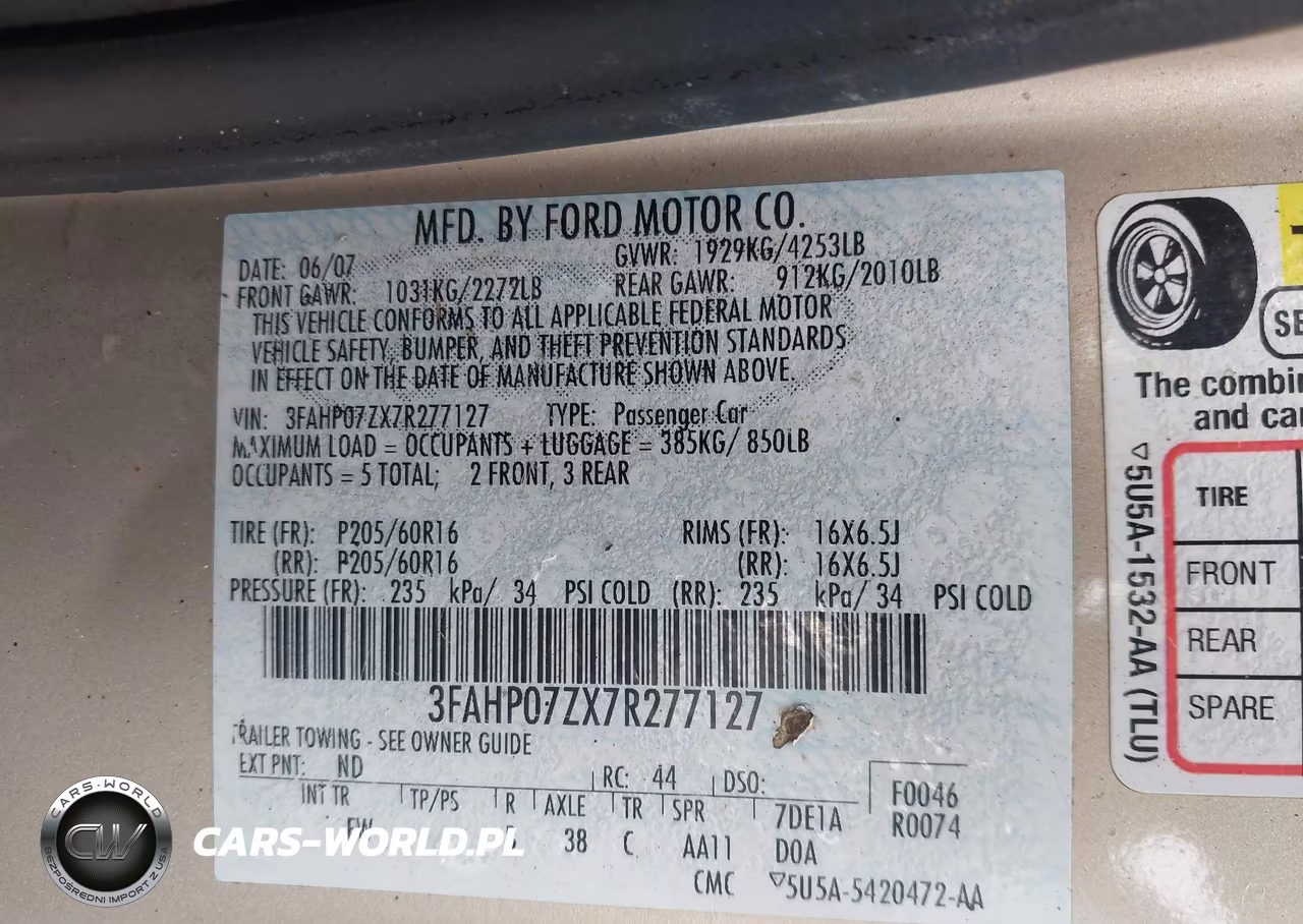 2007 Ford Fusion Se VIN:3FAHP07ZX7R277127 - 9