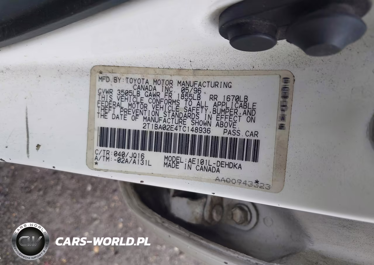 1996 Toyota Corolla VIN:2T1BA02E4TC148936 - 9