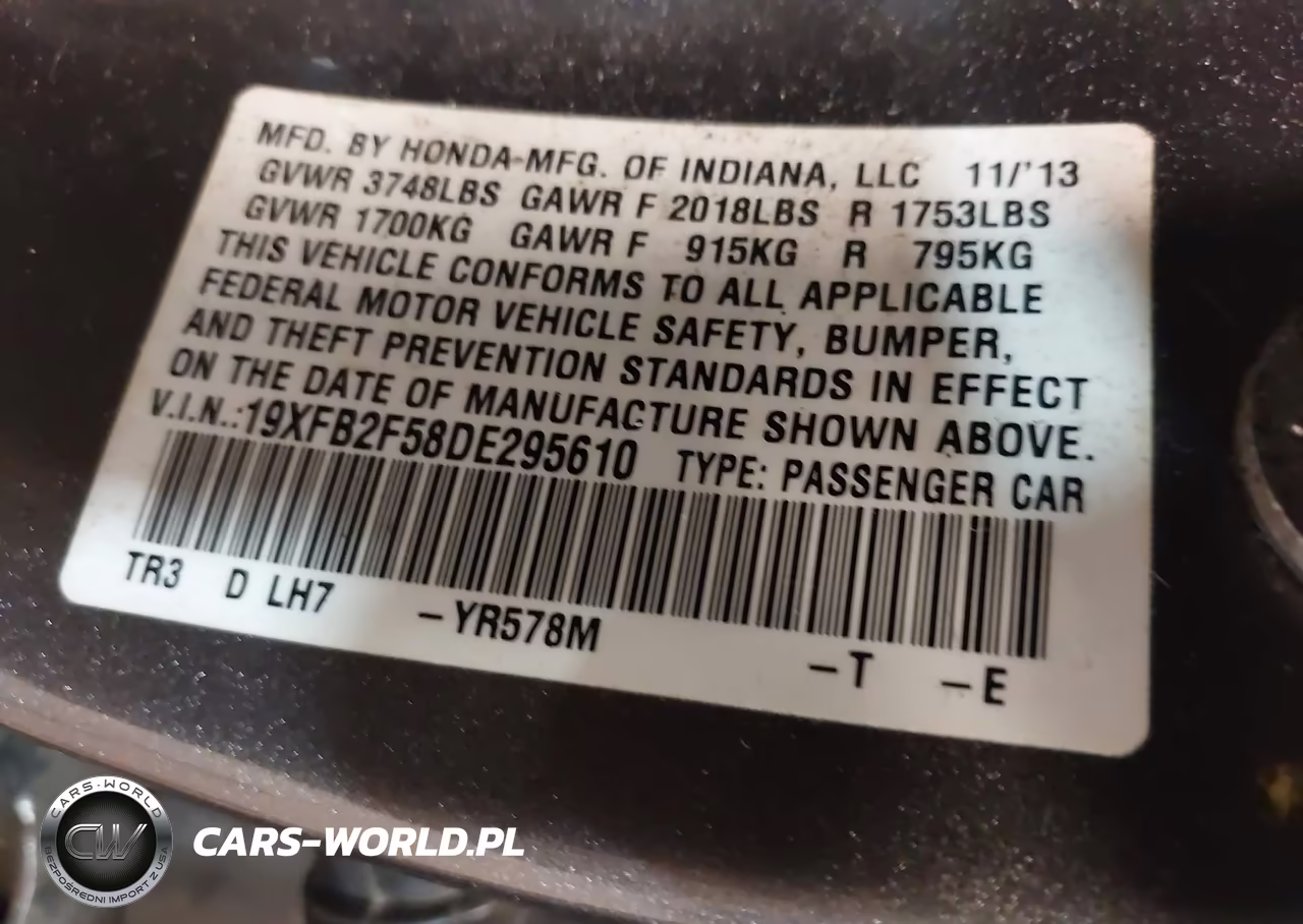 2013 Honda Civic Lx VIN:19XFB2F58DE295610 - 9