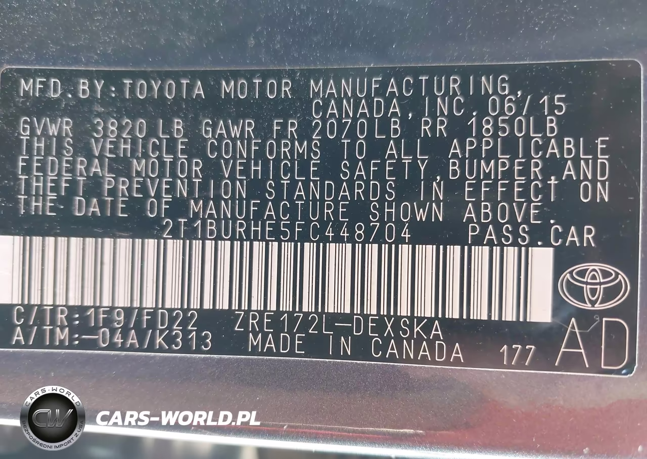 2015 Toyota Corolla S Plus VIN:2T1BURHE5FC448704 - 9