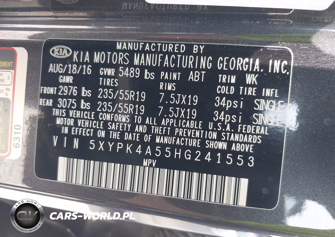 2017 Kia Sorento 3.3L Sxl VIN:5XYPK4A55HG241553 - 9