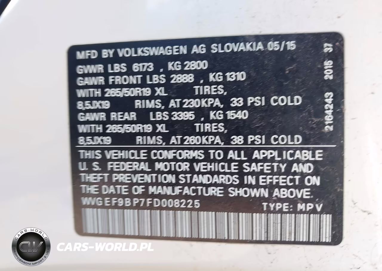 2015 Volkswagen Touareg V6 Lux VIN:WVGEF9BP7FD008225 - 9