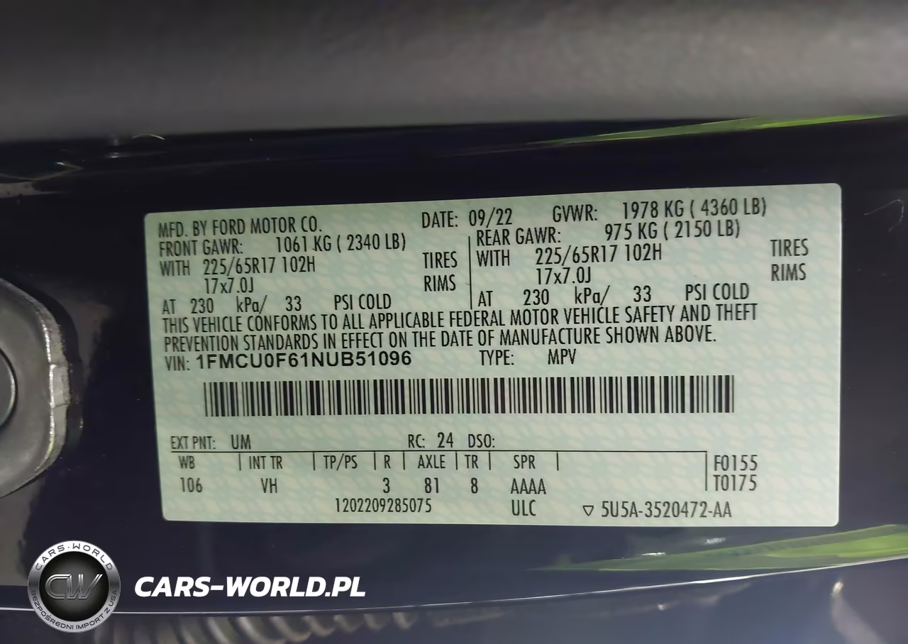 2022 Ford Escape S VIN:1FMCU0F61NUB51096 - 9