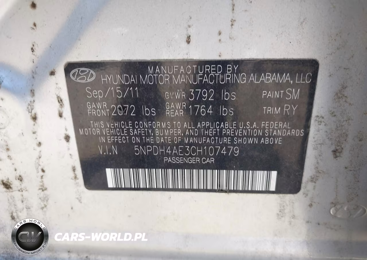 2012 Hyundai Elantra Limited VIN:5NPDH4AE3CH107479 - 9