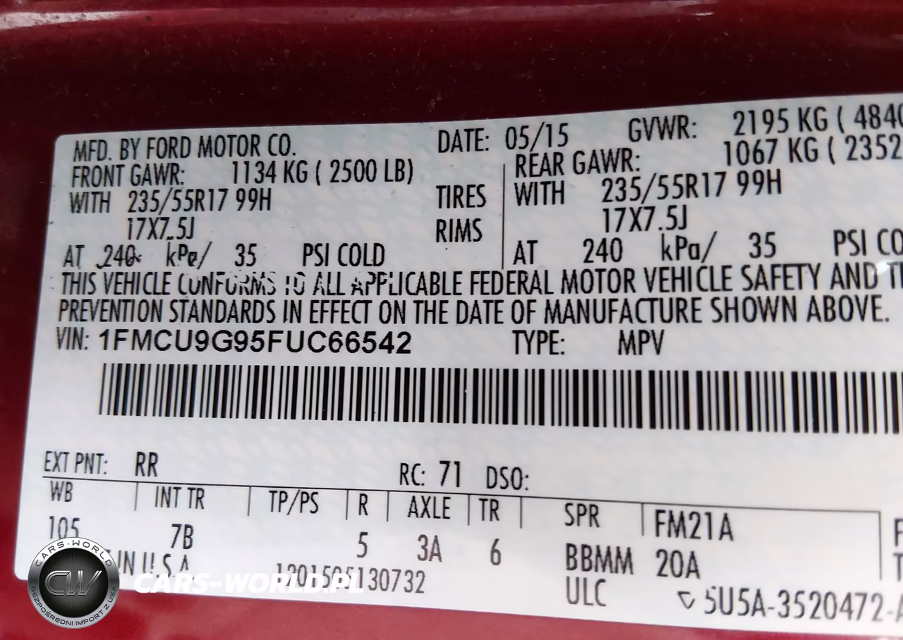 2015 Ford Escape Se VIN:1FMCU9G95FUC66542 - 9