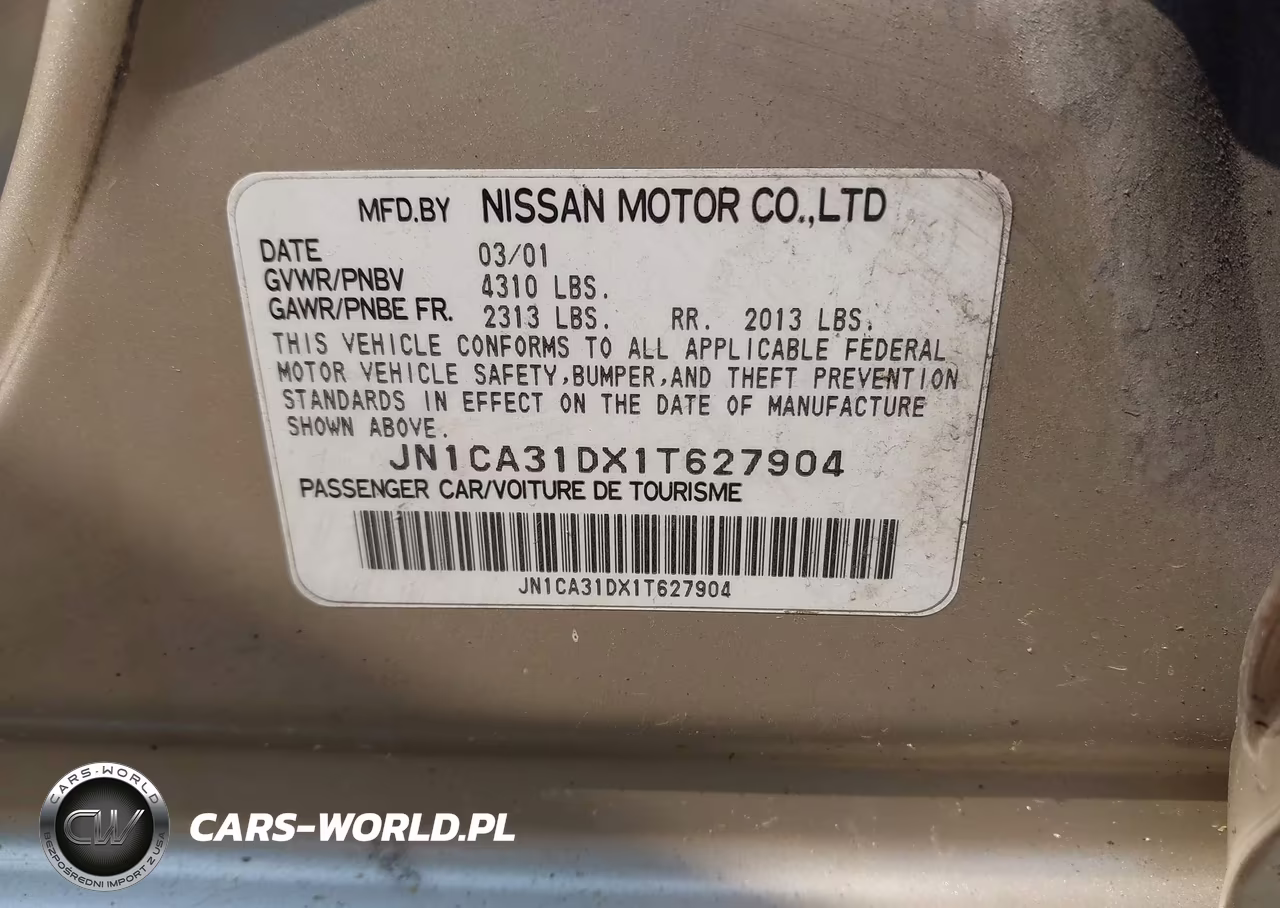 2001 Nissan Maxima Gxe VIN:JN1CA31DX1T627904 - 9